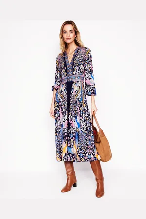 Boden Lily Long Sleeve Midi Dress-French Navy,Enchanting Peacock Female