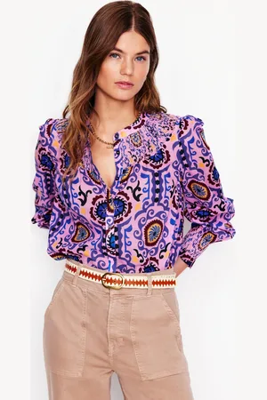 Boden Effie Smocked Blouse-Soft Lavender, Ornamental Wave Female