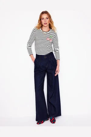 Boden Novelty Long Sleeve Jersey Top-Ivory, Navy Cherries Female