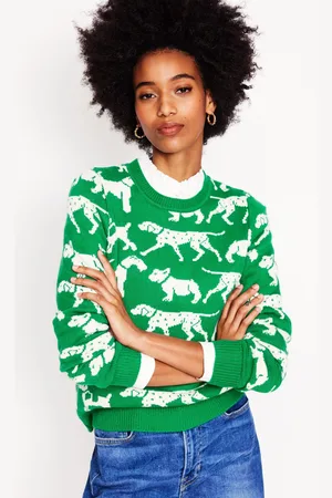 Boden Heather Jacquard Jumper-Sapling Green, Dogs Female