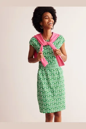 Boden Florrie Jersey Dress-Rich Emerald, Falling Geo Female