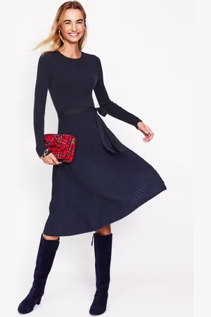 Boden Lola Knitted Midi Dress-Navy, Black Plated Female