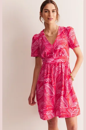 Boden Eve Linen Short Dress-Rubicondo, Calathea Leaf Female