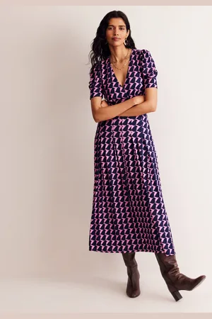 Boden Kristen Pleated Jersey Dress-Strawberry Sherbert, Birdie Female