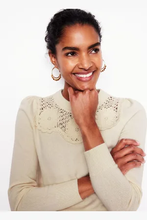 Boden Flower Motif Jumper-Warm Ivory Melange Female