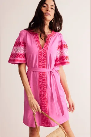 Boden Embroidered Jersey Short Dress-Sangria Sunset Female