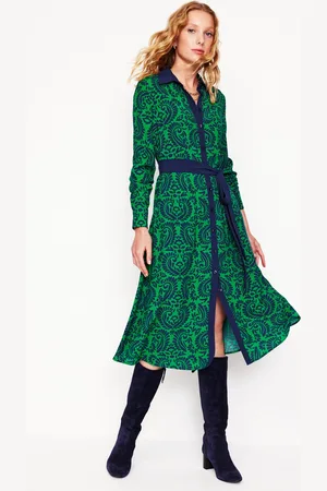 Boden Kate Midi Shirt Dress-Rich Emerald, Decorative Flora Female