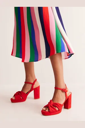 Boden Twist-Front Heeled Platforms-Red Suede Female