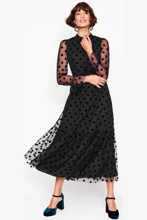 Boden High Neck Tulle Tea Dress-Black Spot Female