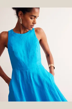 Boden Carla Linen Short Dress-Brilliant Blue Female
