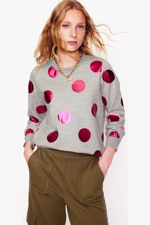 Boden Hannah Printed Sweatshirt-Grey Marl, Pink Spot Female