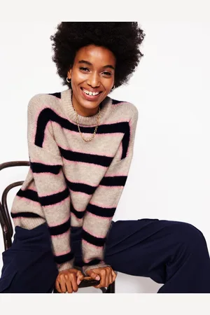 Boden Rosemary Relaxed Fluffy Jumper-Oatmeal Melange, Navy Female