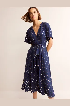 Boden Kimono Wrap Jersey Midi Dress-Navy, Scattered Foil Spot Female