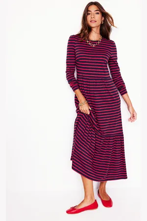 Boden Emma Long Sleeve Jersey Dress-Navy, Rouge Stripe Female