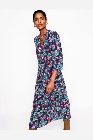 Boden Easy Notch Midi Dress-Navy, Abstract Posy Female