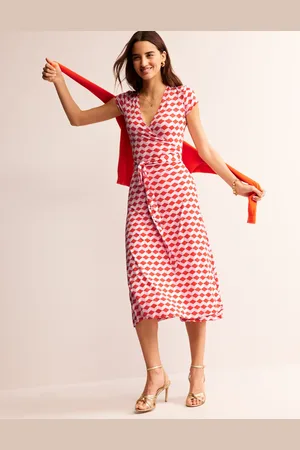 Boden Joanna Cap Sleeve Wrap Dress-Red, Diamond Cube Female
