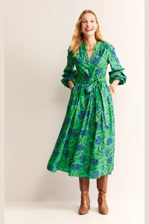 Boden Jen Cotton Midi Dress-Ming Green, Peony Sprig Female