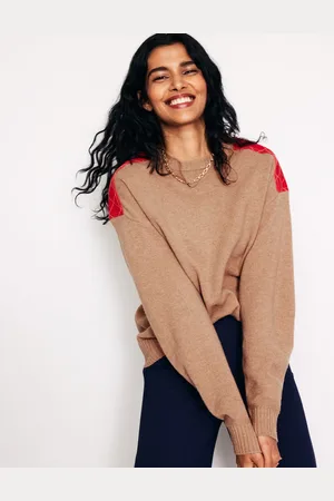 Boden Quilted Patch Jumper-Camel Melange Female