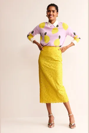 Boden Broderie Column Skirt-Vibrant Yellow Female