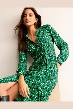 Boden Julia Jersey Shirt Dress-Green Tambourine, Animal Print Female