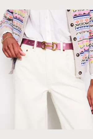 Boden Iris Snaffle Trim Leather Belt-Pink Peacock Metallic Female