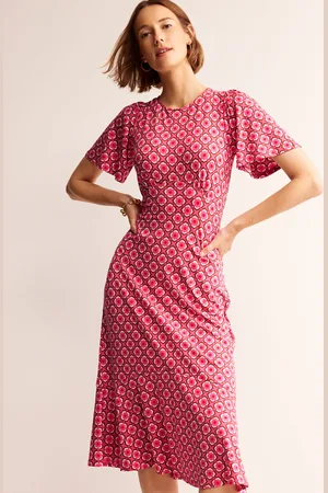 Boden Felicity Jersey Midi Tea Dress-Sangria Sunset, Geo Pome Female
