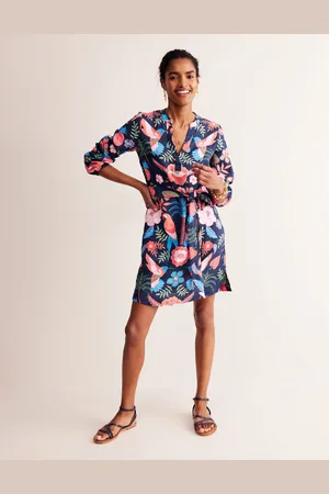 Boden Cleo Linen Tie Waist Dress-Multi, Tropic Parrot Female