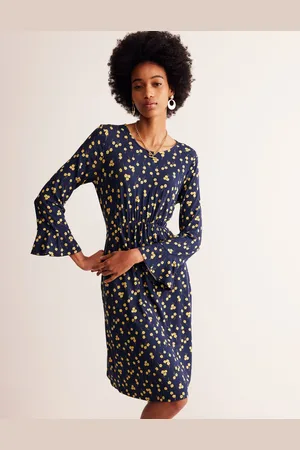 Boden Flute Sleeve Jersey Dress-Soft Canary, Fall Sprig Female