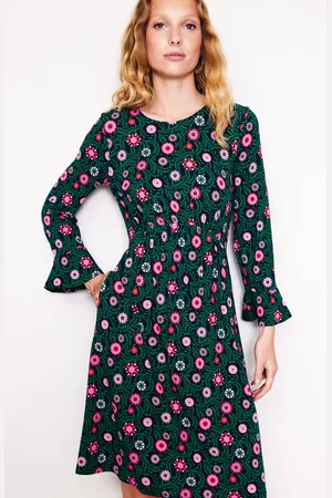 Boden Flute Sleeve Jersey Dress-Navy, Meadow Vine Female