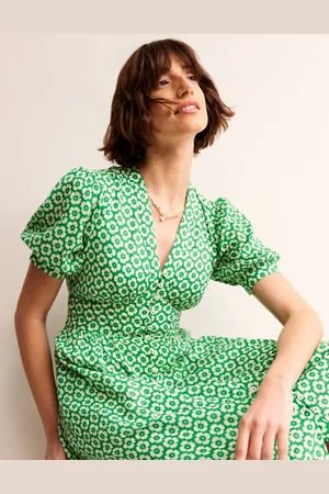 Boden Elsa Crinkle Midi Tea Dress-Green Tambourine, Primrose Female