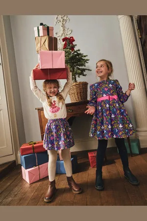 Boden Peggy Cord Party Dress-Starboard Blue Nutcracker Female
