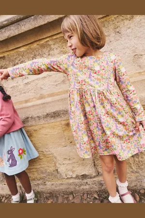 Boden Long-Sleeved Fun Jersey Dress-Vintage Pink Bunny Field Female