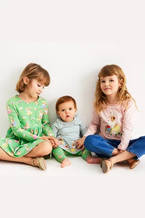Boden Long-Sleeved Fun Jersey Dress-Aloe Green Easter Guinea Pigs Female