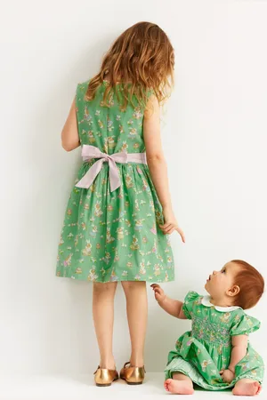Boden Cotton Linen Vintage Dress-Green Easter Guinea Pigs Female