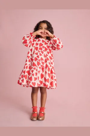 Boden Betsy Tiered Twirly Dress-Poppy Red Hearts Female