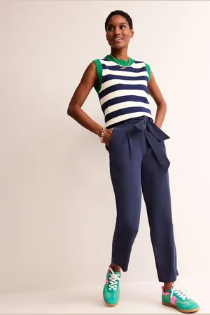 Boden Tapered Tie Waist Trousers-French Navy Female