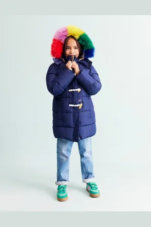 Boden Longline Padded Coat-College Navy Rainbow Fur Female