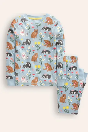 Boden Snug Long John Pyjamas-Turquoise Cats Female
