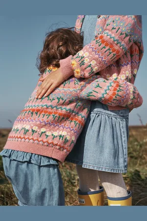 Boden Edie Fair Isle Cardigan-Sea Pink Flowers Female