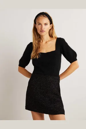 Boden Square Neck Fluffy Jumper-Black Female