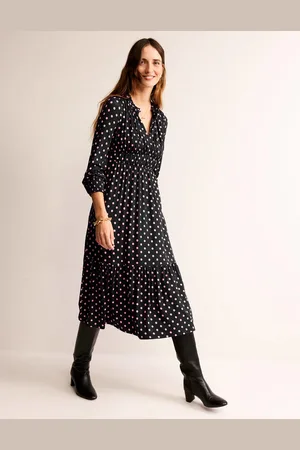 Boden Rosanna Long Sleeve Tea Dress-Black, Spot Female