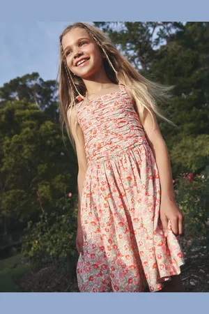 Boden Ruched Cotton Linen Dress-Bubblegum Peony Floral Female