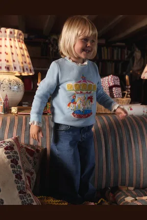 Boden Appliqué Sweatshirt-Vintage Blue Carousel Female