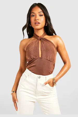 Petite Twist Neck Slinky Bodysuit