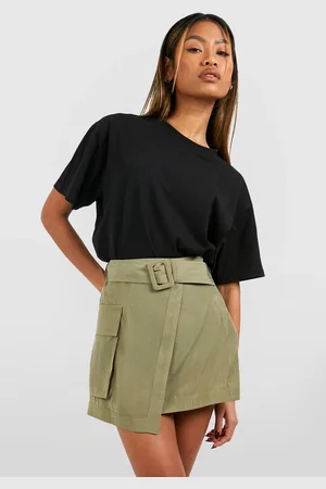 Petite Belt Detail Pleated Woven Mini Skirt