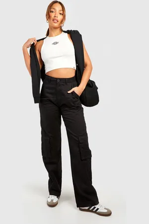 High Waisted Straight Leg Cargo Trousers