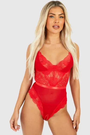 Boohoo Womens Crotchless Lace And Mesh Bodysuit - - L