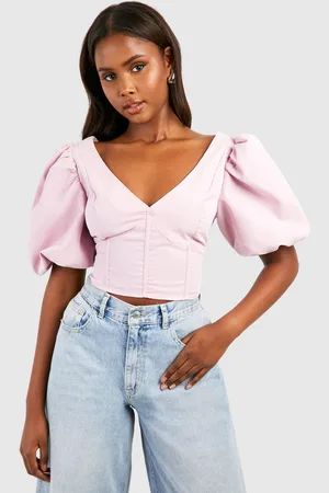 Boohoo Womens Puff Sleeve V Neck Corset - - 6