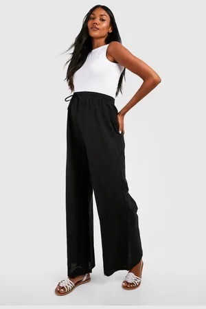 Boohoo Womens Maternity Linen Look Drawstring Wide Leg Trousers - - 16