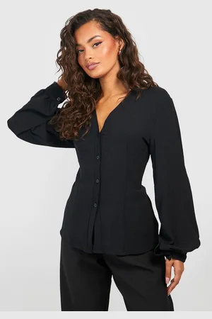 Boohoo Womens Hammered Volume Sleeve Fitted Blouse - - 8